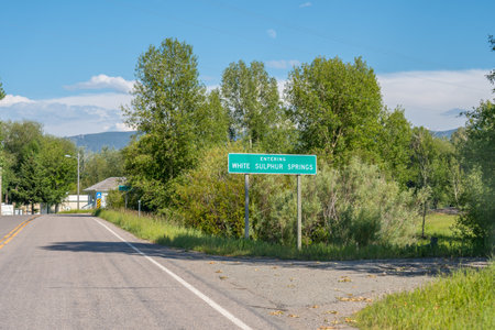 White Sulphur Springs, MT, USA - July 17, 2019: A welcoming signboard at the entry point of the cityのeditorial素材