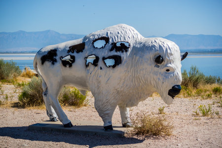 Antelope Island SP, UT, USA - August 2, 2019: The American Bison Statueのeditorial素材