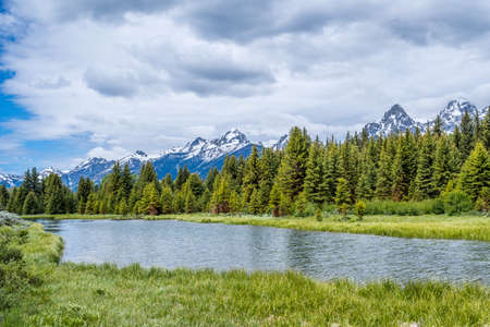 An overlooking view of Grand Tetons NP, Wyomingの写真素材