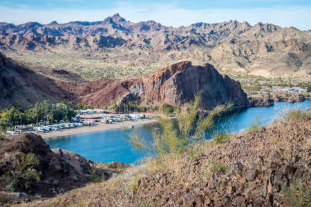 An overlooking view of nature in Buckskin Mountain SP, Arizonaの写真素材