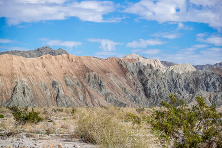 Epic mountain landscape scenery from the walking trail of Mecca Hills mountain rangeの写真素材