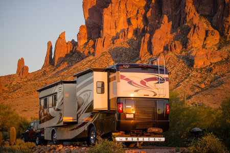 Apache Junction, AZ, USA - October 29, 2019: Enjoying the captivated view from our RVのeditorial素材