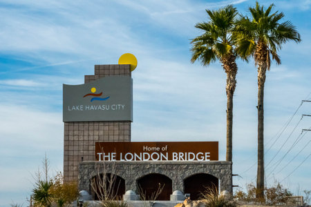 Lake Havasu, AZ, USA - January 1, 2020: A welcoming signboard at the entry point of the preserve parkのeditorial素材