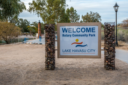 Lake Havasu, AZ, USA - January 7, 2020: A welcoming signboard at the entry point of the preserve parkのeditorial素材