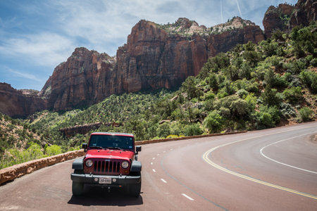 St George, UT, USA - May 17 2020: A Jeep Wrangler Unlimited Sports parked along the preserve parkのeditorial素材