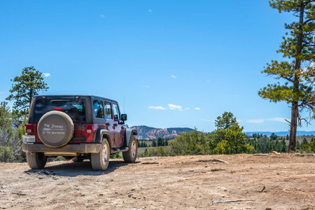 Dixie National Forest, UT, USA - May 24, 2020: A Jeep Wrangler Unlimited Sports parked along the...