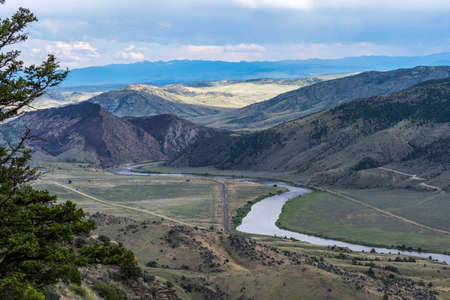 An overlooking landscape view of Lewis and Clark Cavern SP, Montanaの写真素材