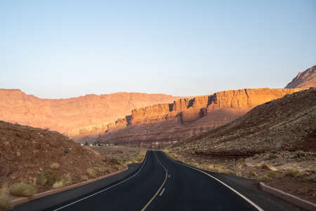 A long way down the road going to Navajo Bridge Interpretive Center, Arizonaの写真素材