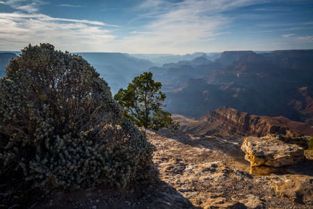 An overlooking landscape view of Grand Canyon National Park, Arizonaの写真素材