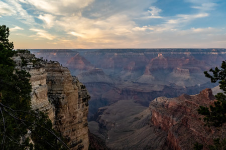 An overlooking landscape view of Grand Canyon National Park, Arizonaの写真素材