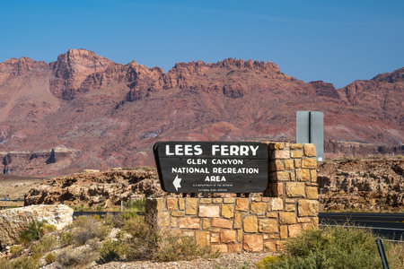 Grand Canyon NP, AZ, USA - Oct 3, 2020: A welcoming signboard at the entry point of the canyonのeditorial素材