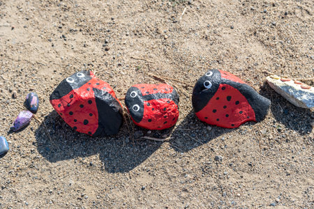 A beautiful different kinds of painted rocks in Lake Elsinore, Californiaの写真素材