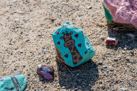 A beautiful different kinds of painted rocks in Lake Elsinore, California
