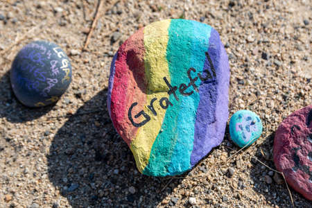 A beautiful different kinds of painted rocks in Lake Elsinore, California
