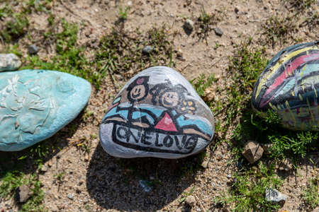 A beautiful different kinds of painted rocks in Lake Elsinore, California