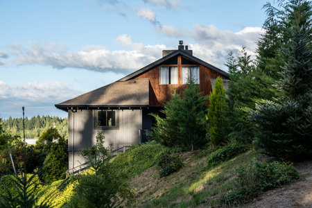 Portland, OR, USA - June 6, 2021: A large rest house cottage with a scenic view of the surroundingsのeditorial素材