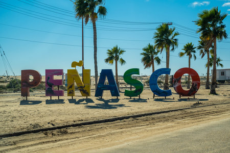 Puerto Penasco, Mexico, MX - Feb 5, 2022: A welcoming signboard at the entry point ofthe cityのeditorial素材