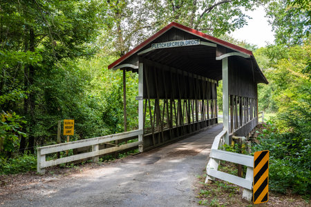 Little Rock, AR, USA - September 9, 2022: The Flecther Creek Covered Bridgeのeditorial素材