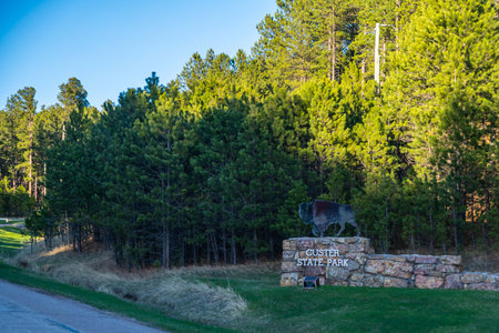Custer SP, SD, USA - May 13, 2022: A welcoming signboard at the entry point of the parkのeditorial素材