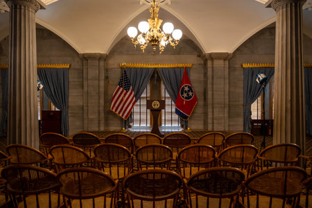 Nashville, TN, USA - July 6, 2022: The large hallways inside the building of Tennessee State Capitol