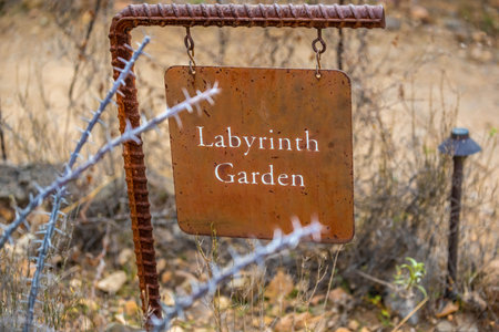 Sonora Desert, AZ, USA - Jan 14, 2023: The Labyrinth Garden signage postのeditorial素材
