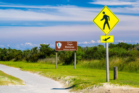 Cape Hatteras NS, NC, USA - Aug 13, 2022: A welcoming signboard at the entry point of the parkのeditorial素材