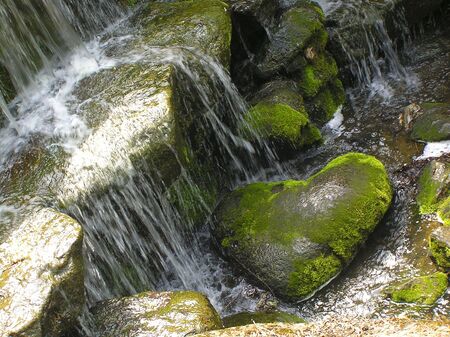 a stone lies under water, a heart remindsの写真素材