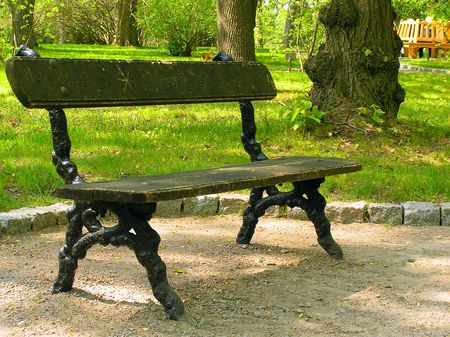  Ancient bench in spring parkの写真素材