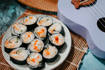 Delicious homemade sushi for everyone to enjoyの写真素材