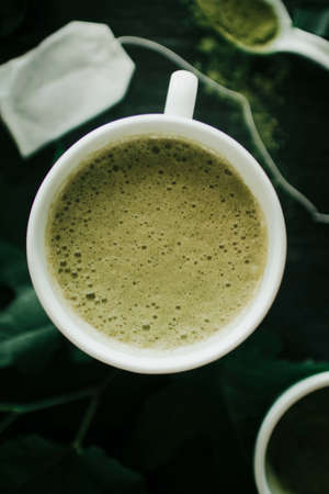 A Flat lay for the love of Matcha Green Tea with all it's wonderful health benefits.の写真素材