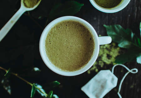 A Flat lay for the love of Matcha Green Tea with all it's wonderful health benefits.の写真素材