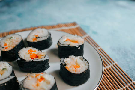 Delicious homemade sushi for everyone to enjoyの写真素材