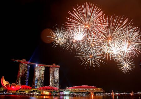 Fireworks by Marina Bay Sands, Singaporeのeditorial素材