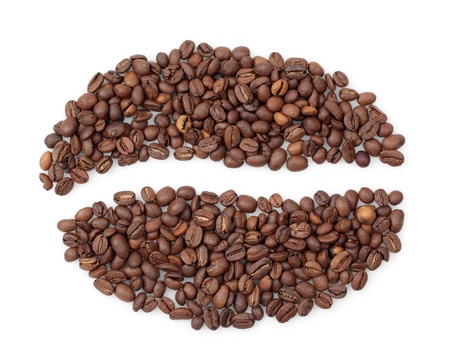 Grain coffee from beans on white background.の写真素材