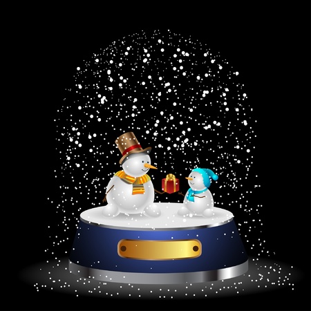 Illustration snow globe with a christmas tree and snowman within. Vector.のイラスト素材
