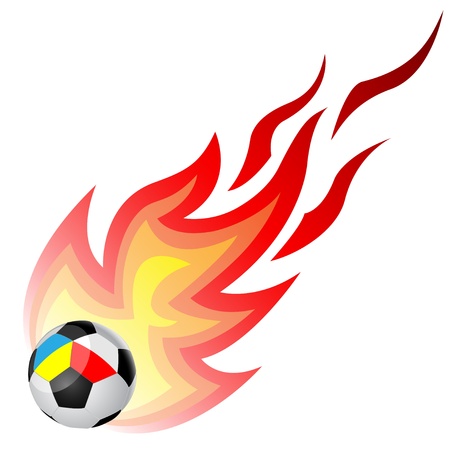 Soccer ball with fire isolated on a white background. Ball to the flags of Ukraine and Poland. Vector.のイラスト素材