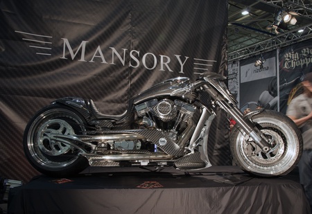 KIEV, UKRAINE - APRIL 29: A new Mansory motorbike is on display at the International Specialized Exhibition, "Motobike 2012," on April 29, 2012 in Kiev, Ukraine. のeditorial素材