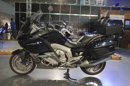 KIEV, UKRAINE - APRIL 29: A new BMW k1600gtl motorbike is on display at the International Specialized Exhibition, "Motobike 2012," on April 29, 2012 in Kiev, Ukraine. のeditorial素材