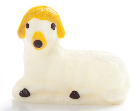 Lamb of white chocolate isolated on white background.の写真素材