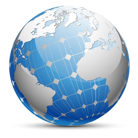 Abstract illustration of the planet Earth with a solar panel. のイラスト素材