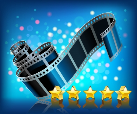 Film and stars on blue background  Vector  のイラスト素材