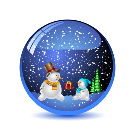 Illustration snow globe with a christmas tree and snowmanのイラスト素材