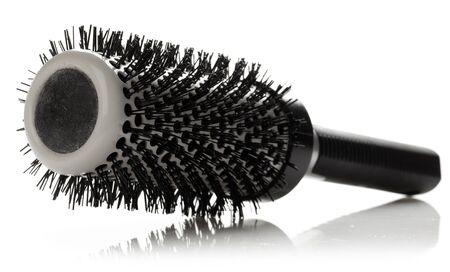 Professional round hairbrush on white backgroundの写真素材