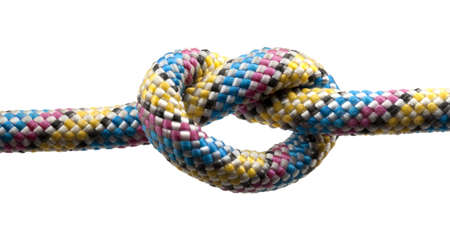 Rope with knot close isolated on white backgroundの写真素材