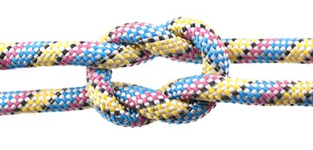Rope with knot close isolated on white backgroundの写真素材