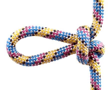 Rope with knot close isolated on white backgroundの写真素材