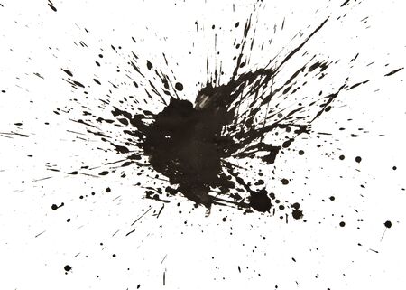 Black watercolor splashes on whiteの写真素材