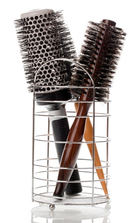 Professional round hairbrush on a white background の写真素材