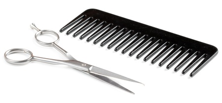 scissors and combs isolated on white backgroundの写真素材