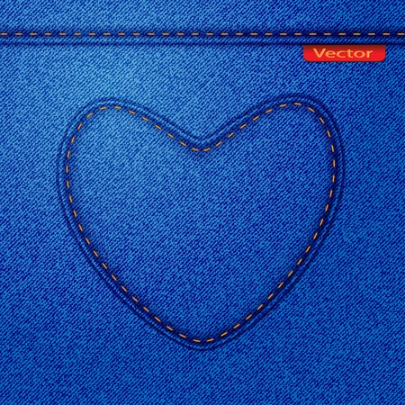 Illustration of heart, embroidery on jeans. Vector.のイラスト素材
